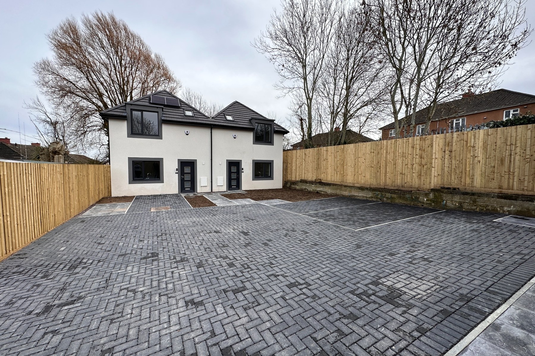 Modern private-road setting with parking