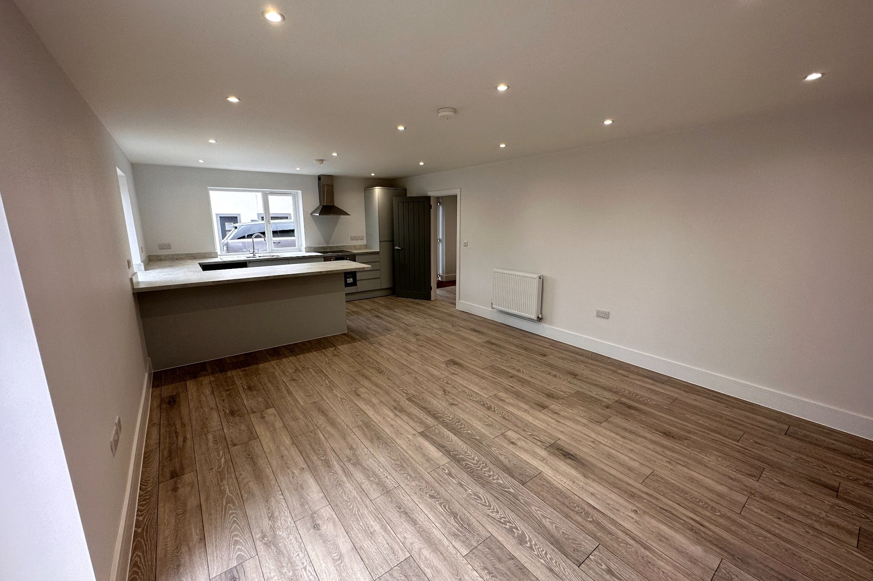 Open-plan kitchen and living accommodation.