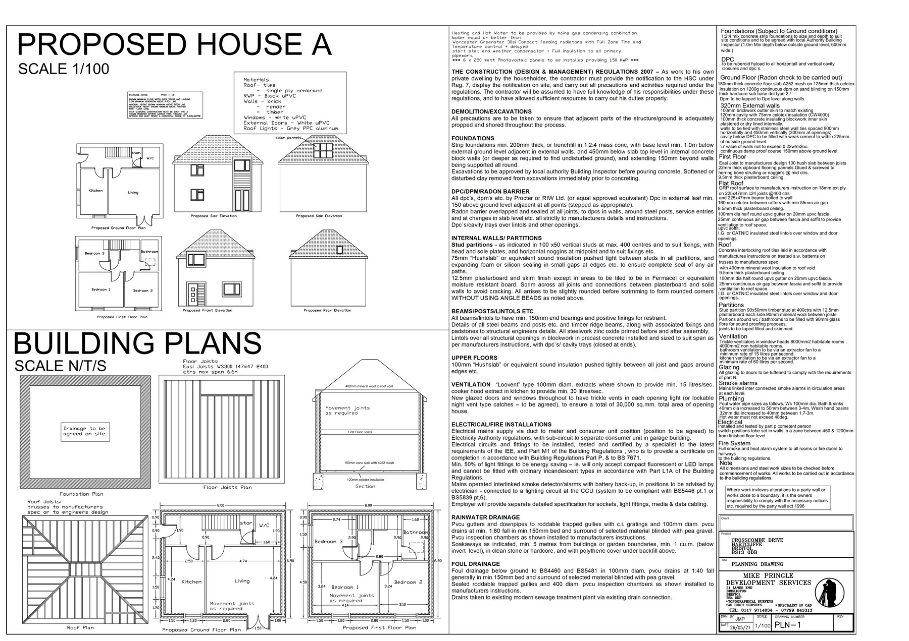 Proposed House B — floor plans and elevations