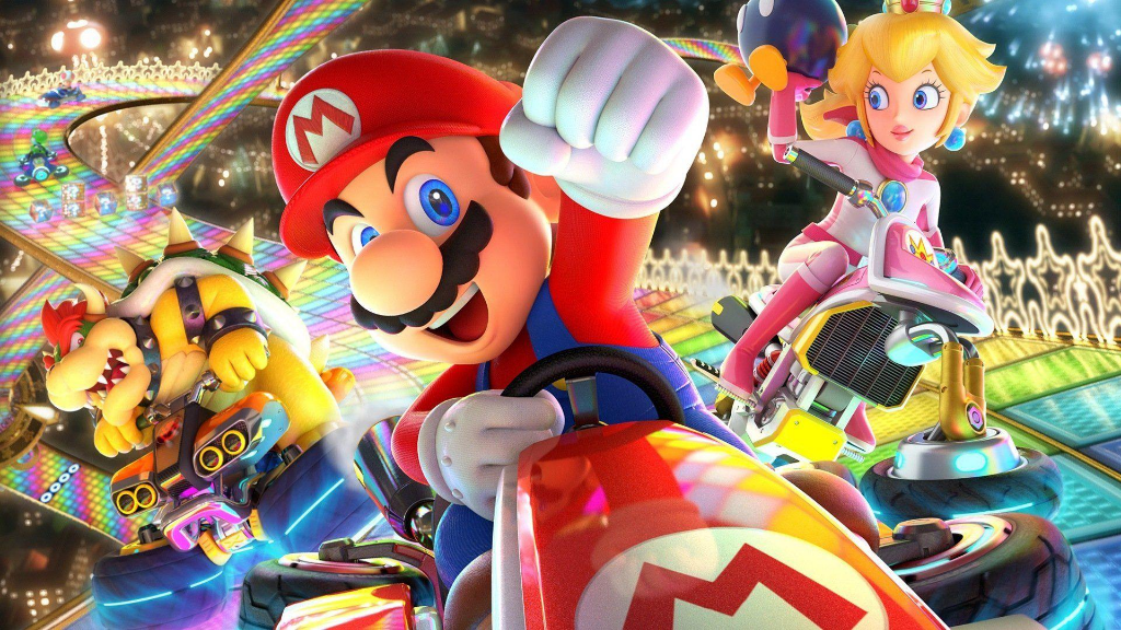 Mario Kart 8 Deluxe - course sur Rainbow Road