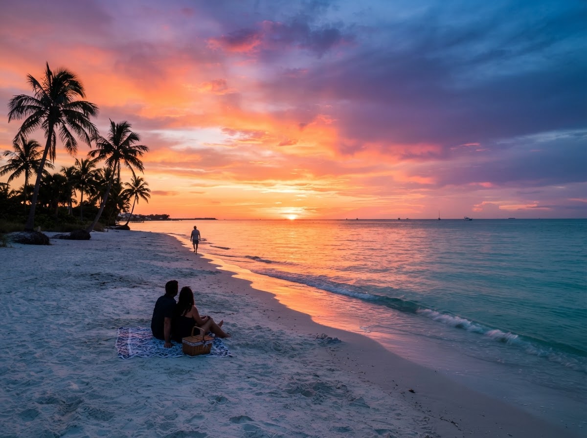 Stunning sunset over Gulf of Mexico from Sanibel beach