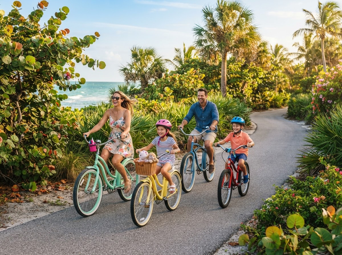 Family biking on Sanibel Island scenic trails