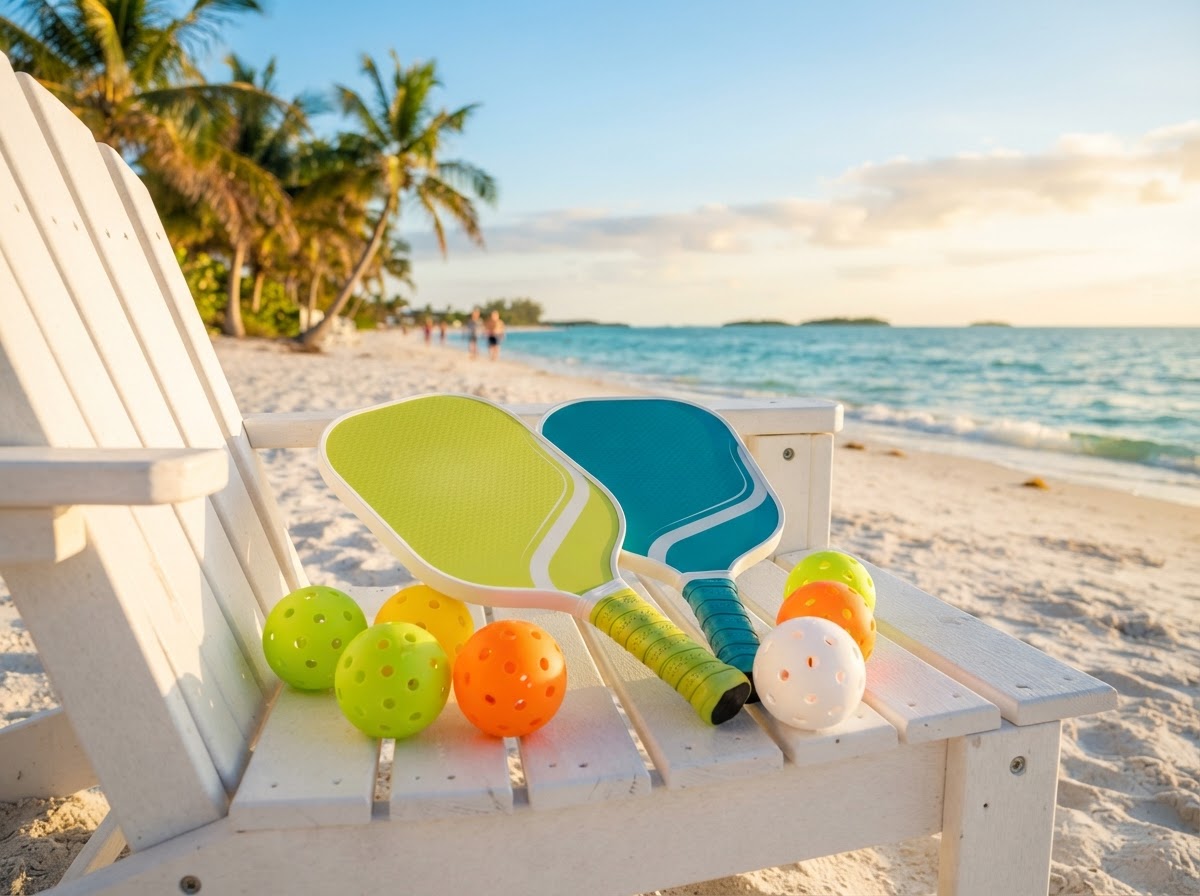 Playing pickleball on Sanibel Island tropical courts