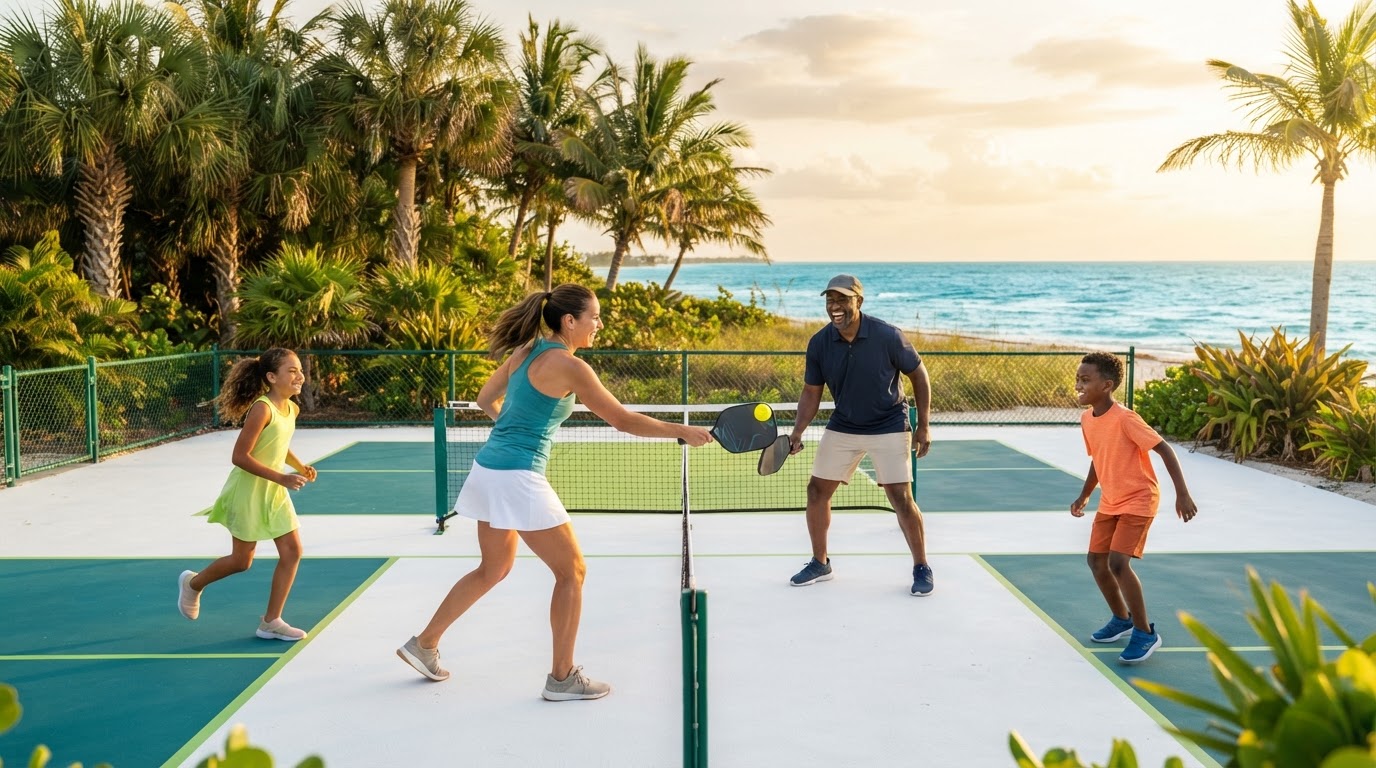 Family enjoying vacation activities on Sanibel Island with rented equipment