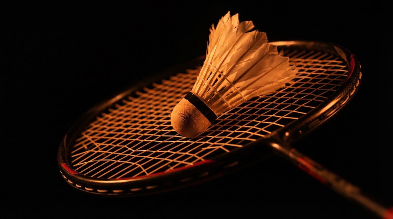 Shuttlecock hitting badminton racket strings