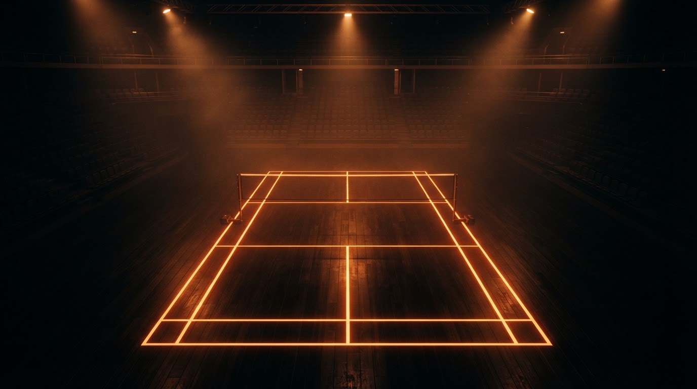 Lit badminton court for competition