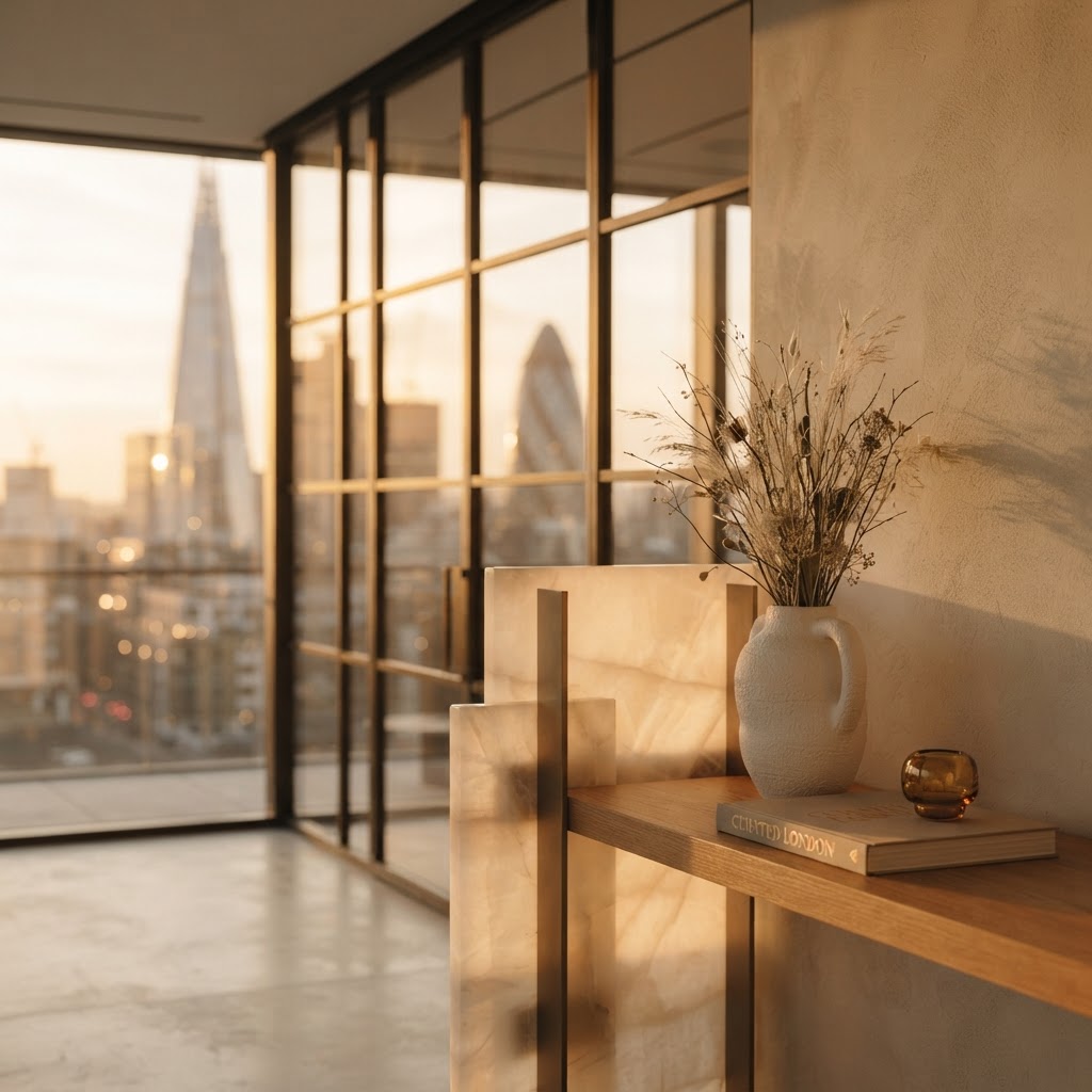 Warm golden light filtering through elegant modern architecture