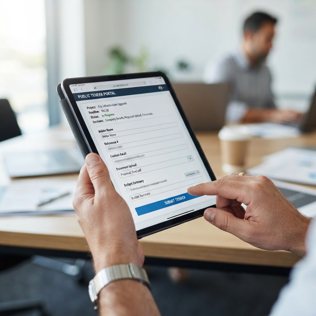 Mains déposant une candidature sur une tablette