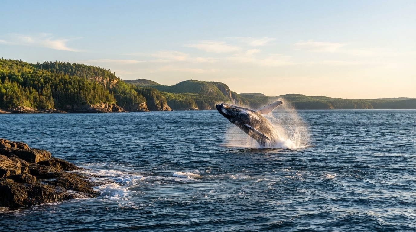 Whale breaching in Bay of Fundy