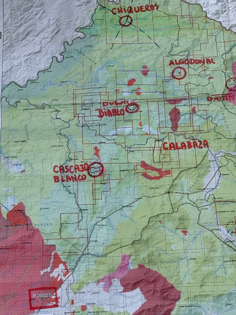 Topographic geological map of Suyo Mining exploration district with annotated project targets
