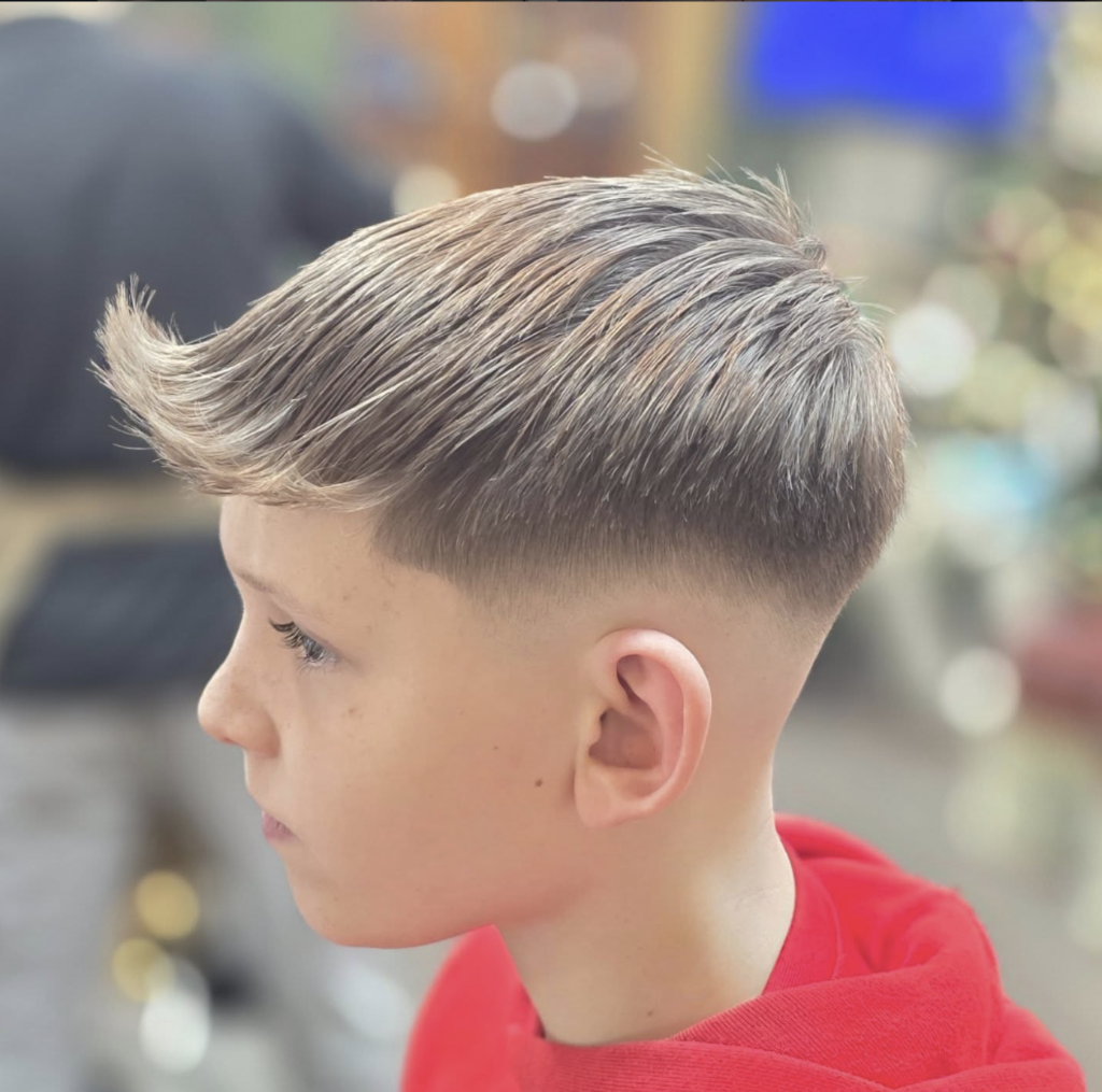 Taper fade with textured quiff — precision cut at VIP Cut Barber Newton Mearns