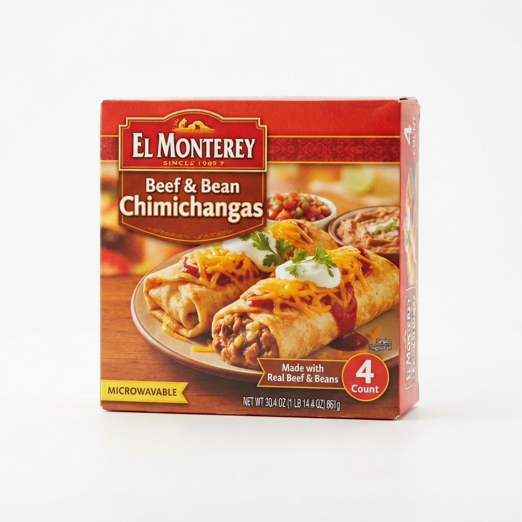 El Monterey Beef & Bean Chimichangas Frozen Burritos 4 Count 10oz