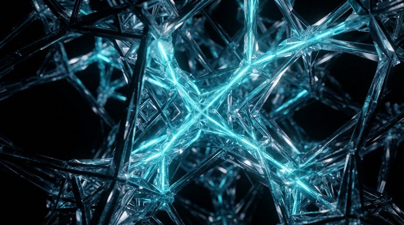 Crystalline lattice with electric cyan light pulsing through its geometry, representing the Vital mesh