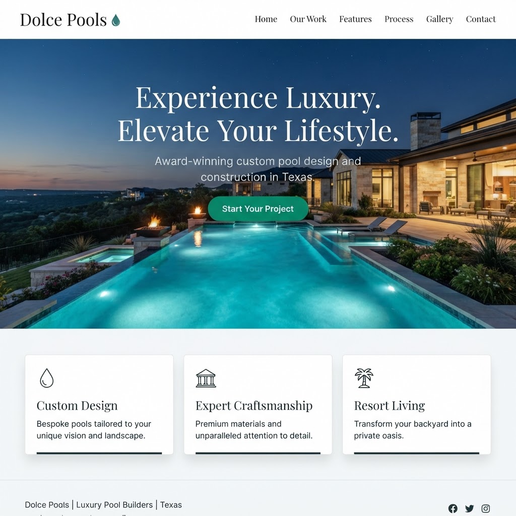 Dolce Pools website built by 1K Web Designs