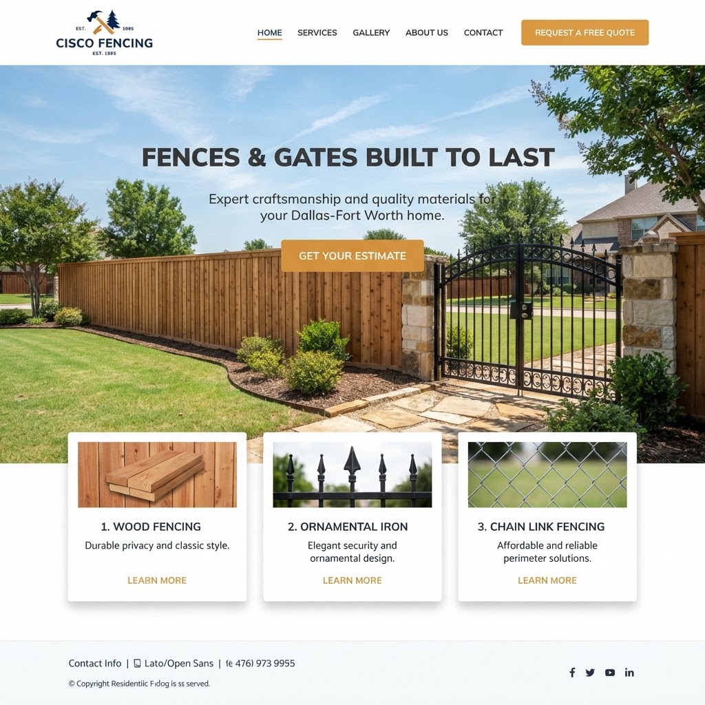 Cisco Fencing website built by 1K Web Designs
