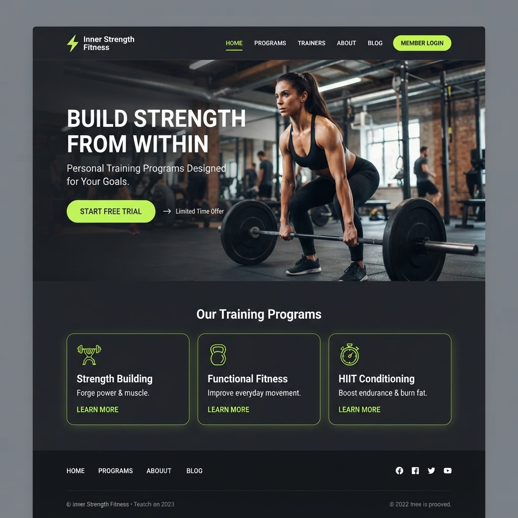 Inner Strength Fitness website built by 1K Web Designs