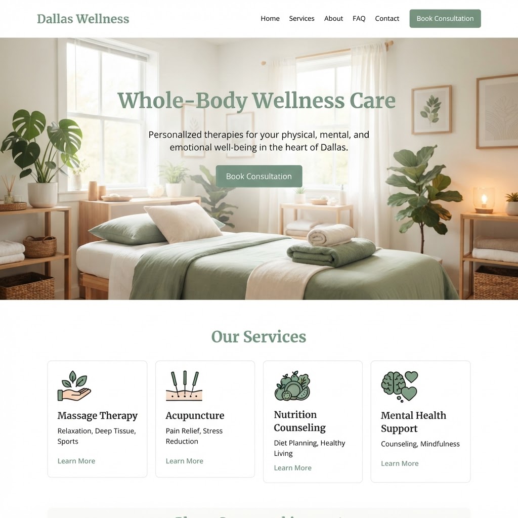 Dallas Wellness website built by 1K Web Designs