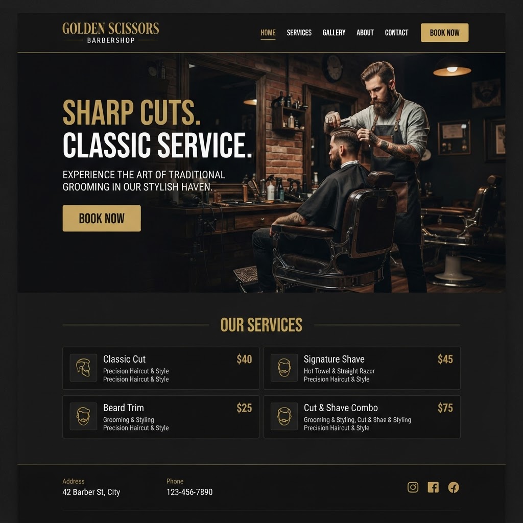 Golden Scissors Barbershop website built by 1K Web Designs