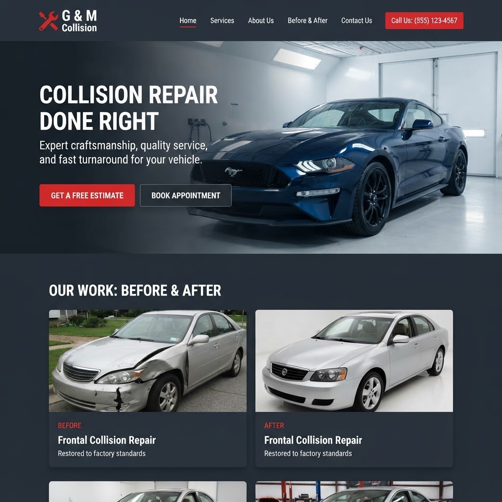G & M Collision website built by 1K Web Designs