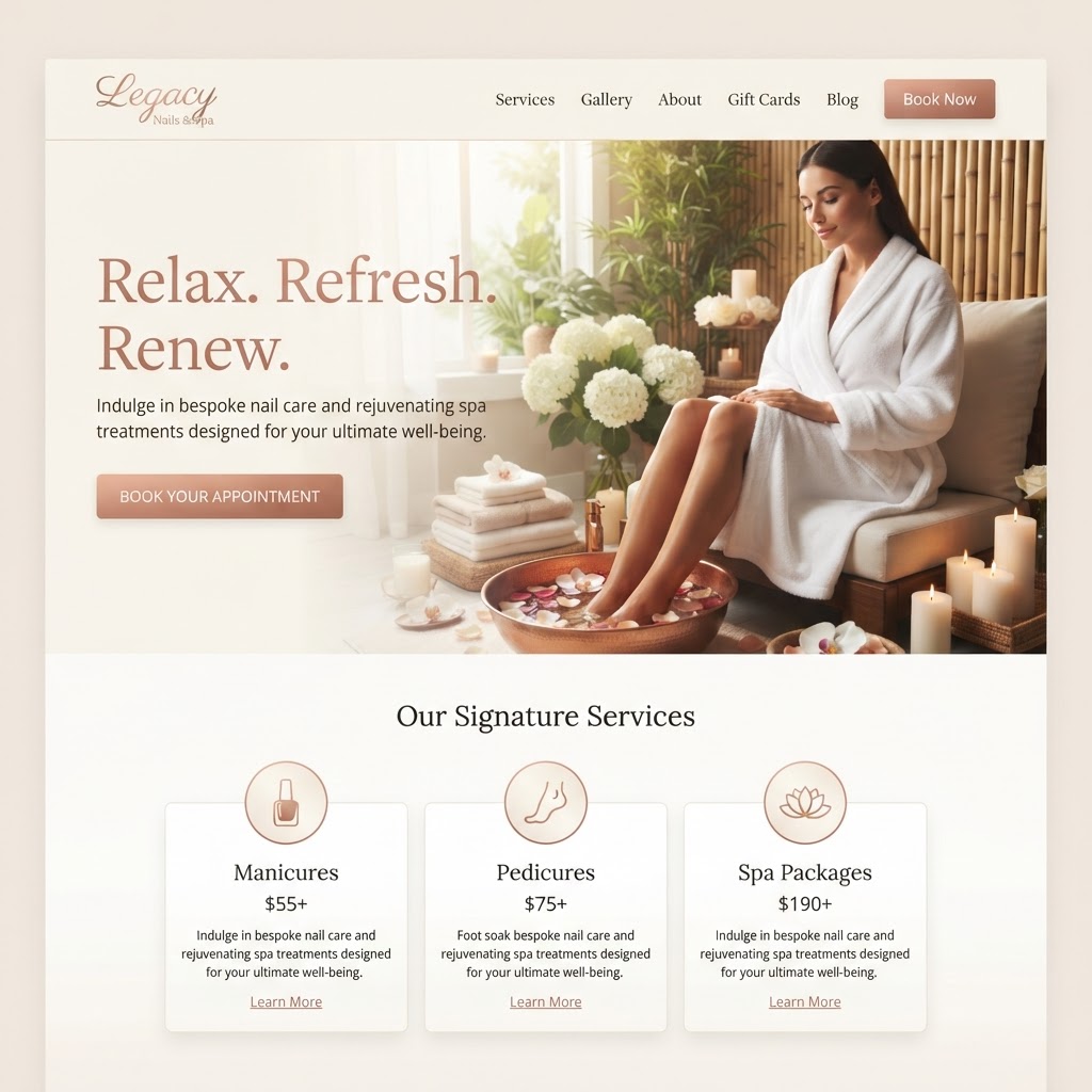 Legacy Nails & Spa website