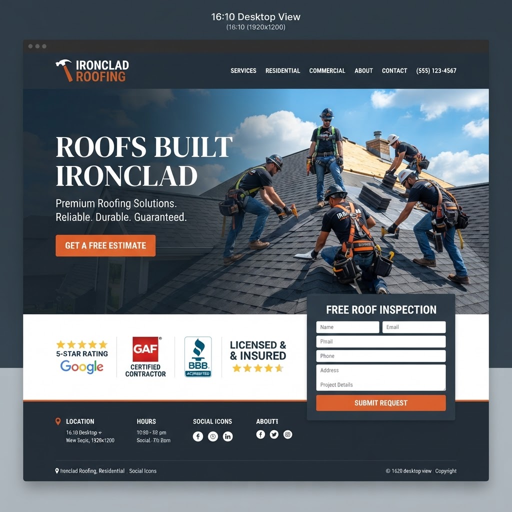 Ironclad Roofing website built by 1K Web Designs