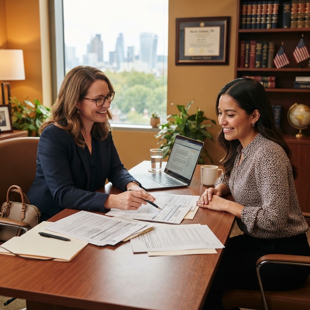 Immigration attorney consulting with a client
