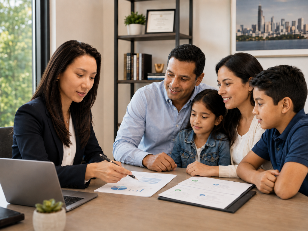 Liwei McBain consulting with a family
