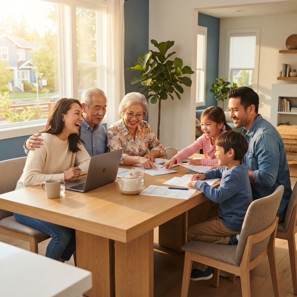 Multigenerational immigrant family sitting together
