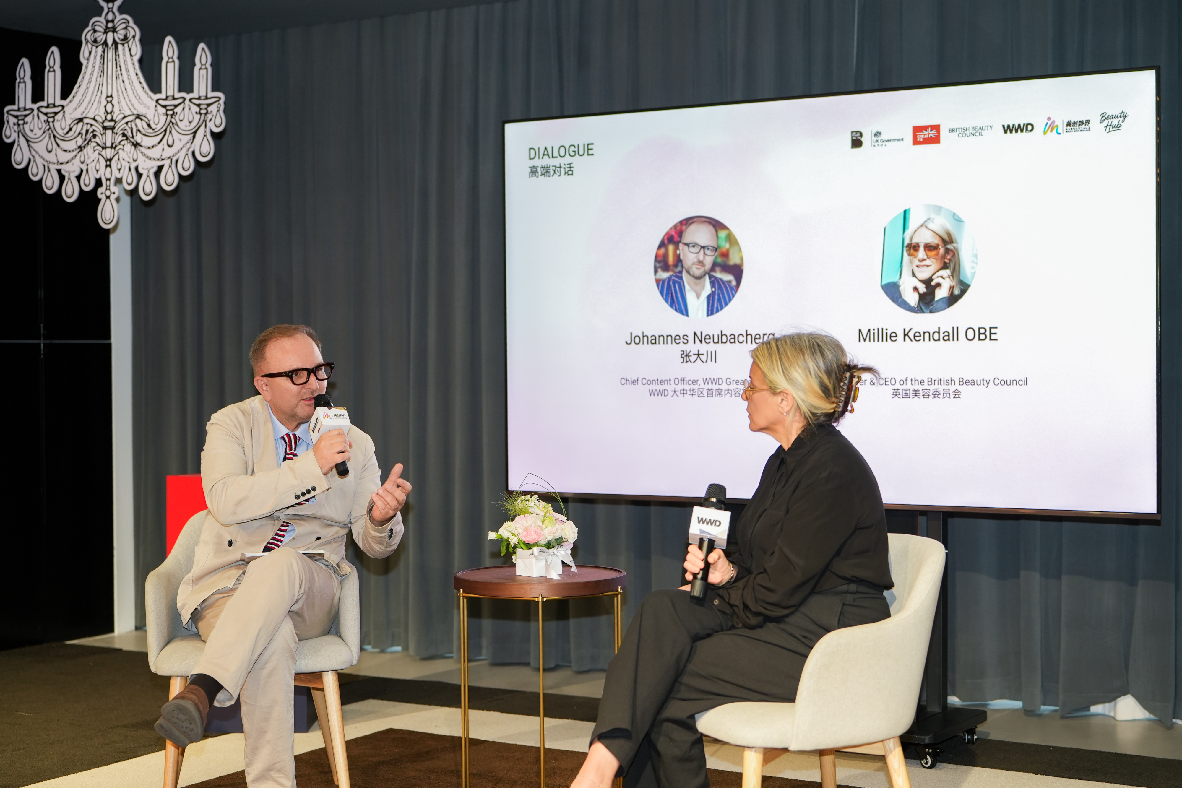 Johannes Neubacher of WWD Greater China in conversation with Millie Kendall OBE of the British Beauty Council.