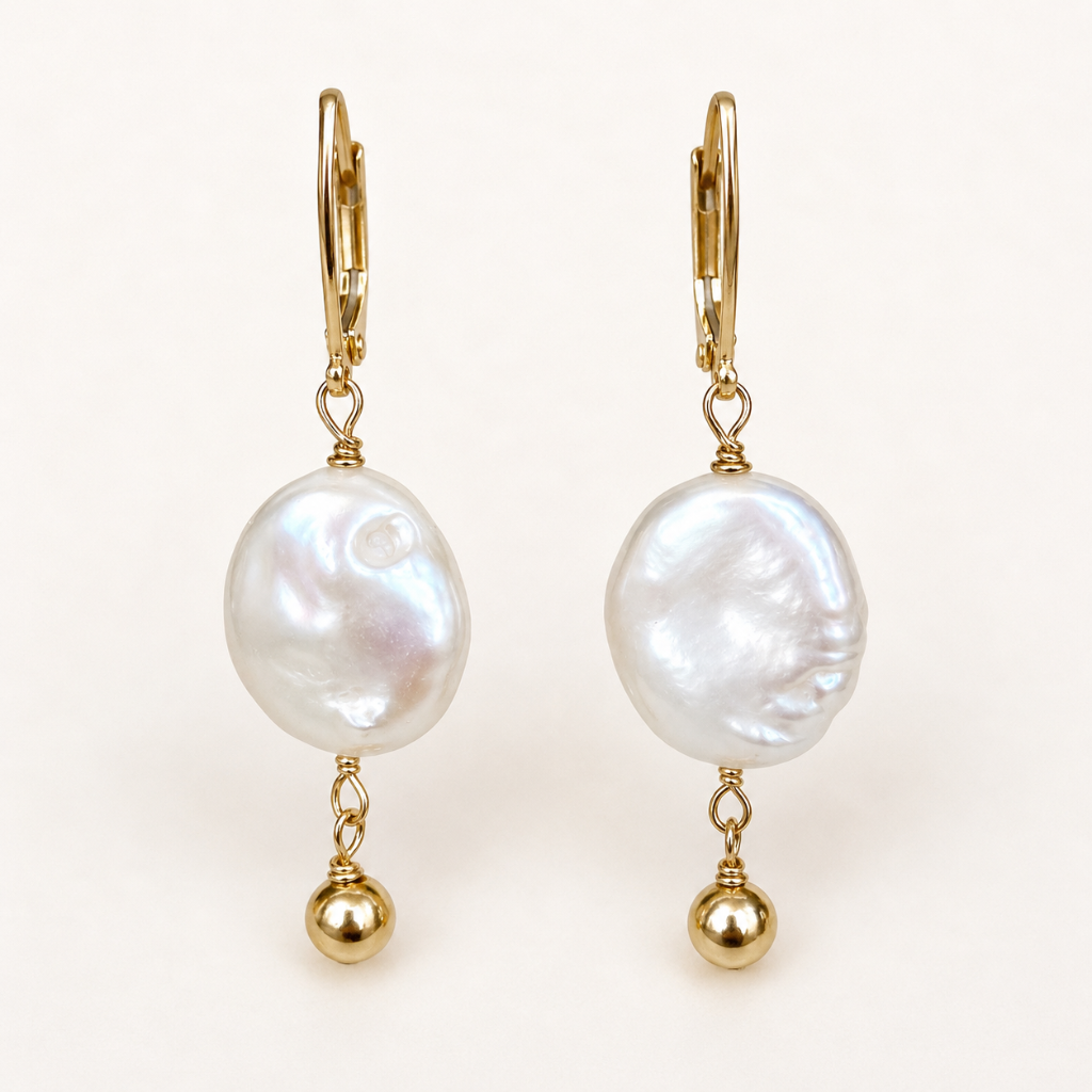 Lever-back earrings with large white baroque pearl drops by Jewelry by Candy