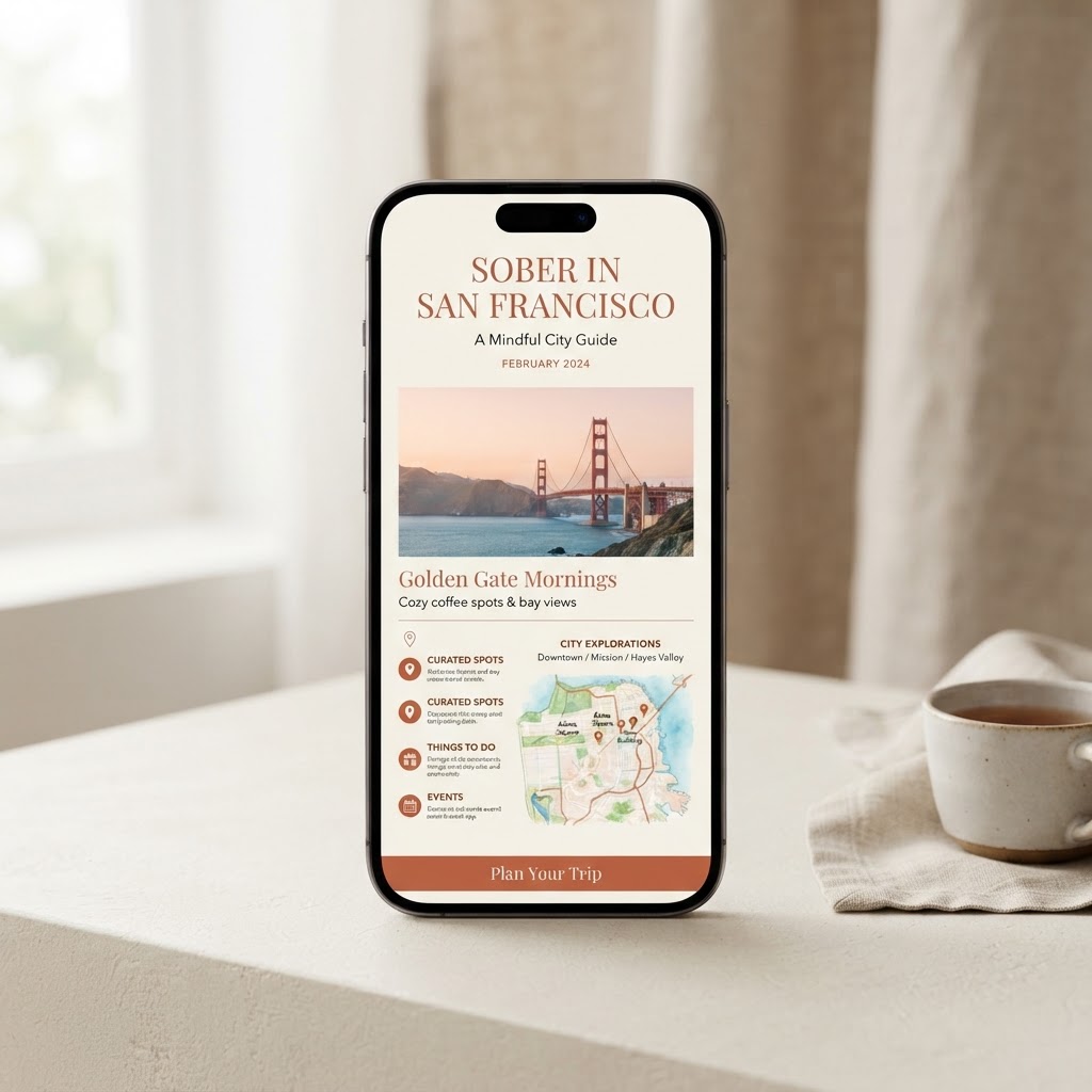 Smartphone displaying the Sober in San Francisco digital guide