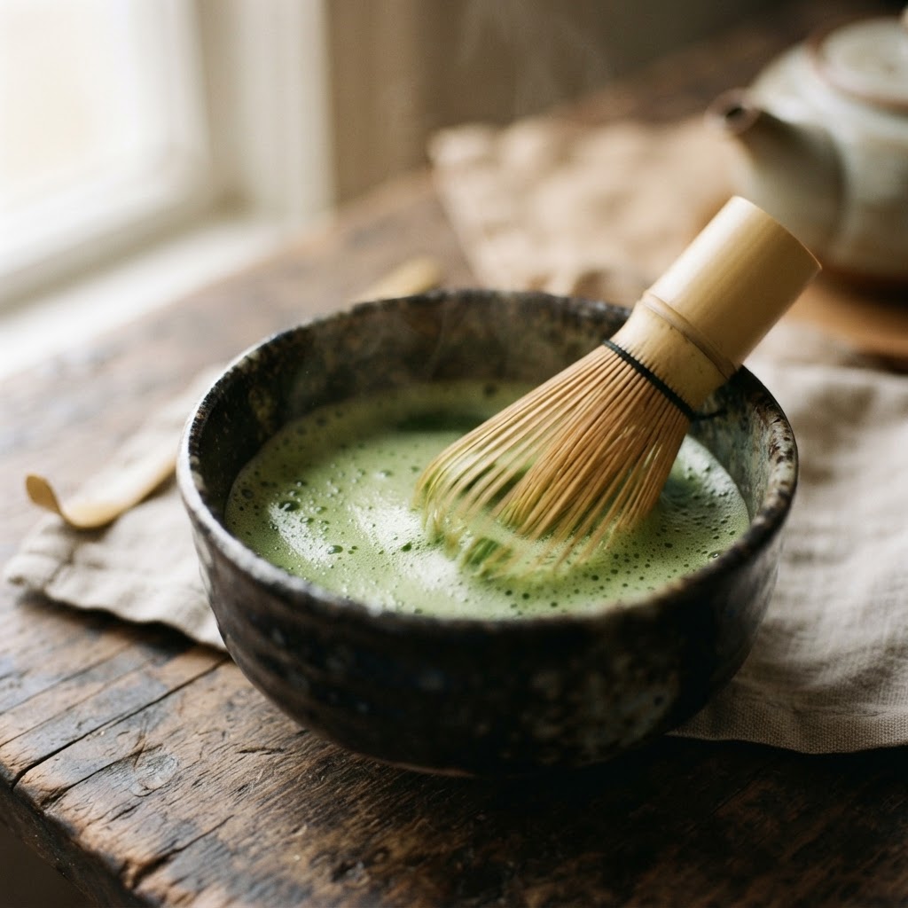 A hand-whisked bowl of matcha at Stonemill Matcha.