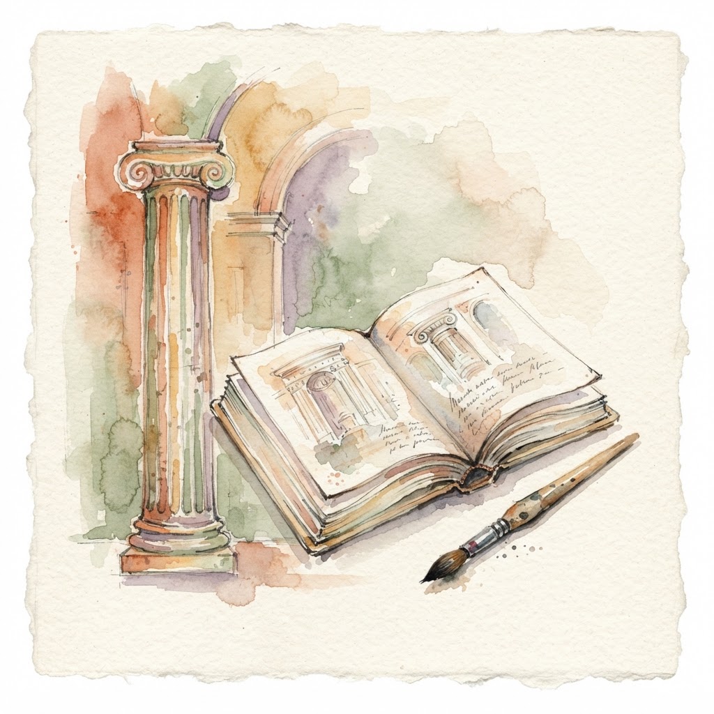 Watercolor illustration of art supplies