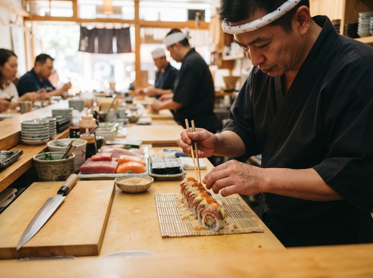 Chef preparing dishes at Hachi Hachi