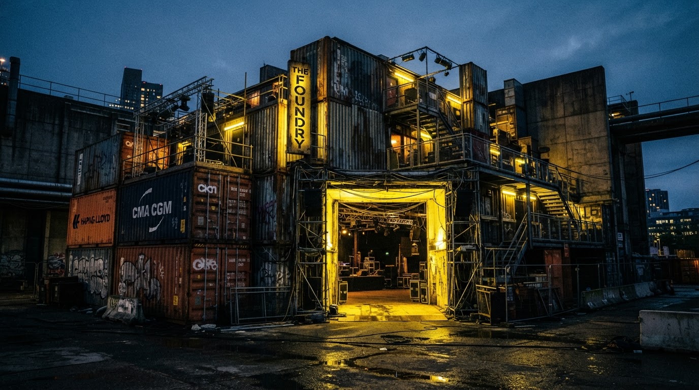 Factory Phnom Penh industrial music venue at dusk