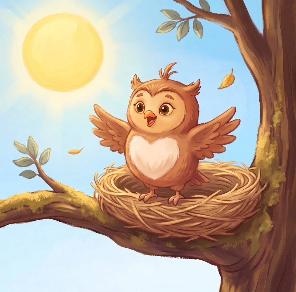 Bo the owl taking a deep breath with golden sparkles