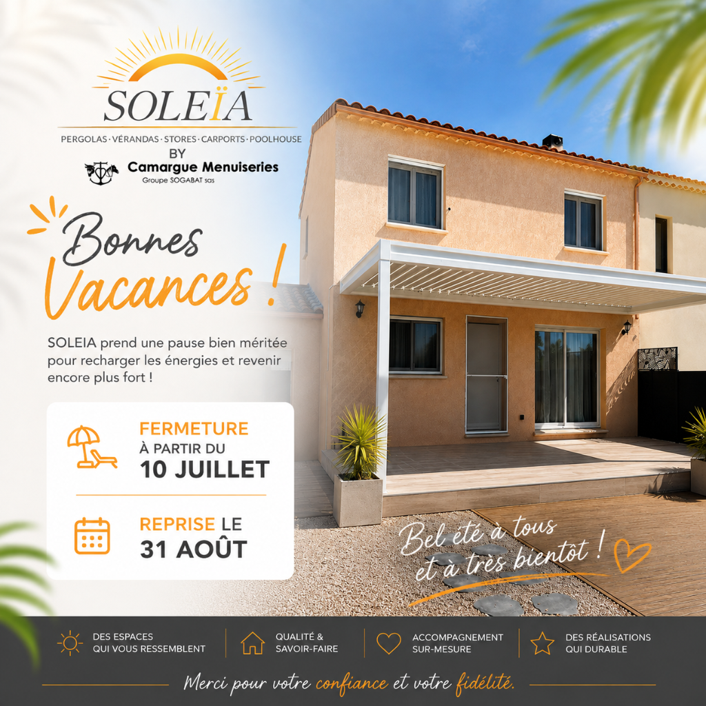 Soleïa — Fermeture estivale du 10 juillet au 31 août