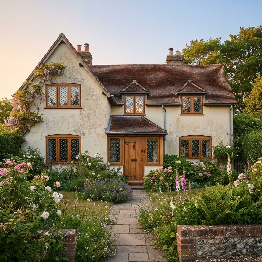 Premium UPVC casement windows with timber-effect woodgrain finish and leaded glazing on an Essex home