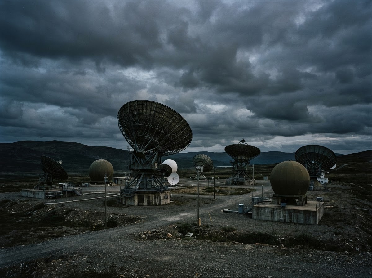 Satellite receiving dishes at an intelligence communications site