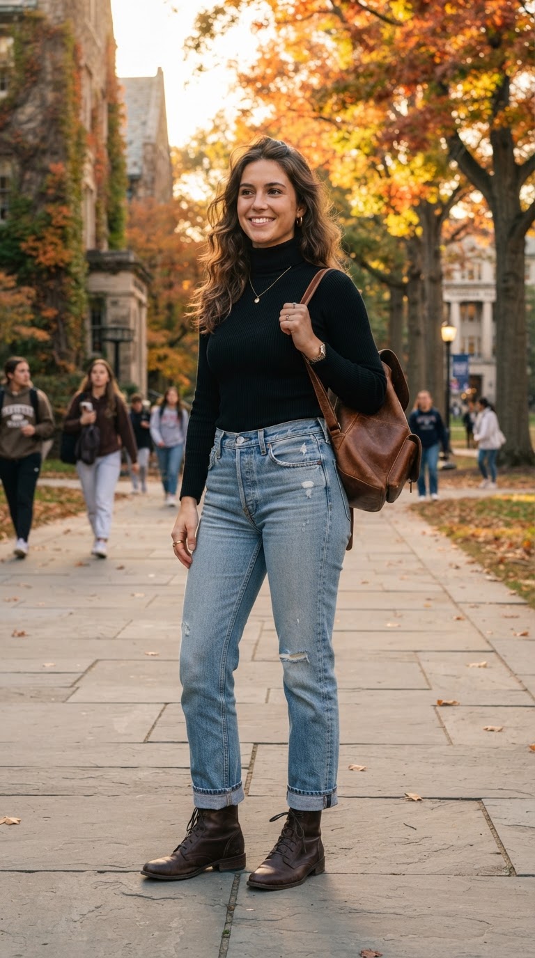Black Turtleneck + Light Blue Jeans