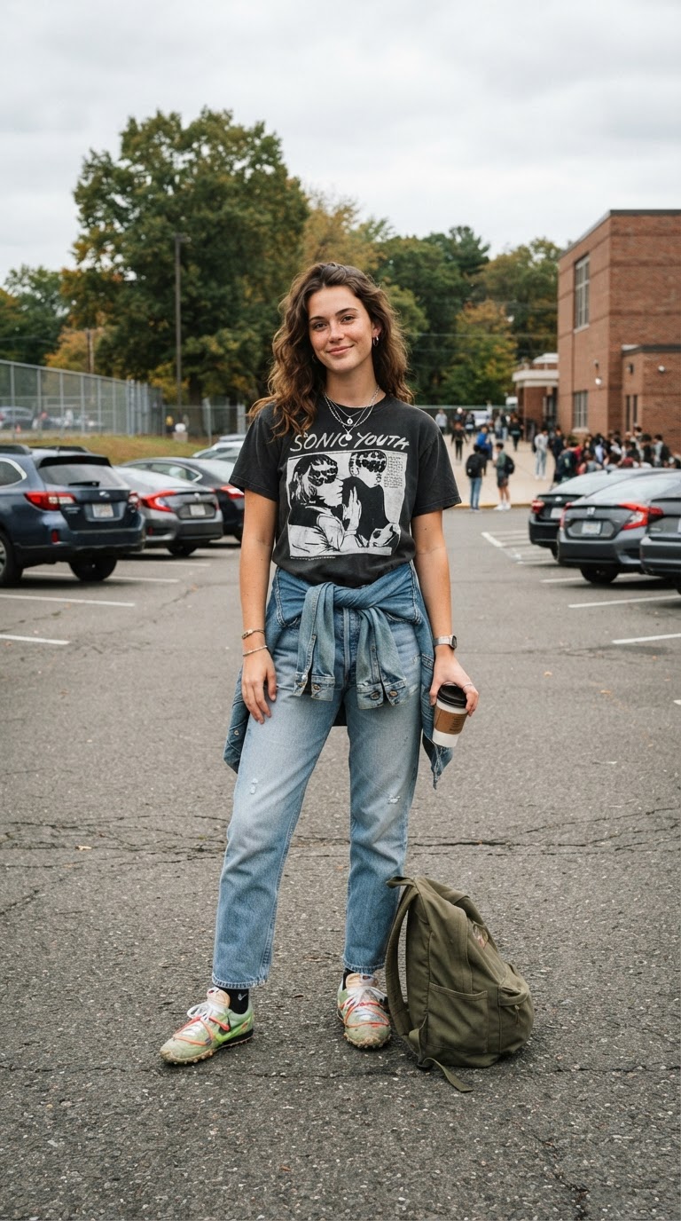 Graphic Band Tee + Relaxed Jeans