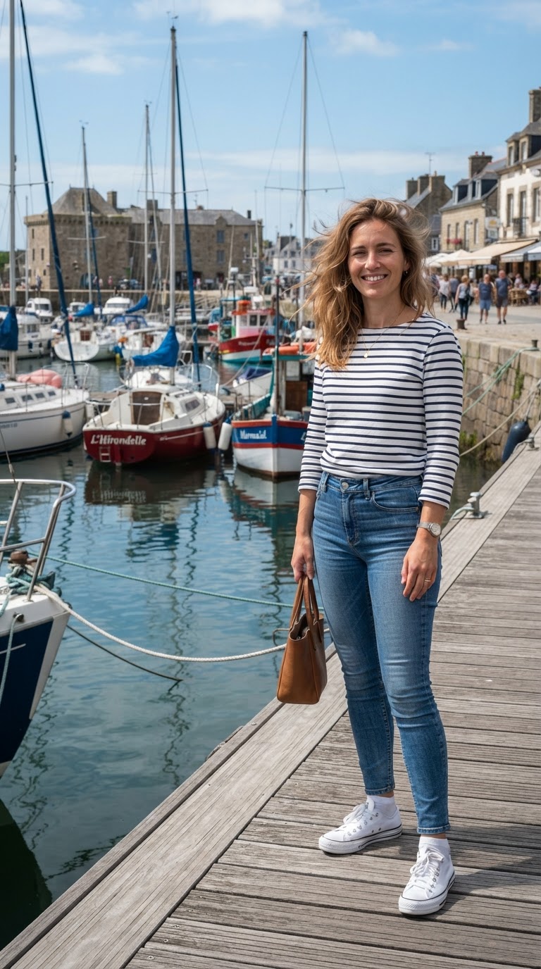 Blue washed jeans outfit idea — The French-Inspired Breton Stripe