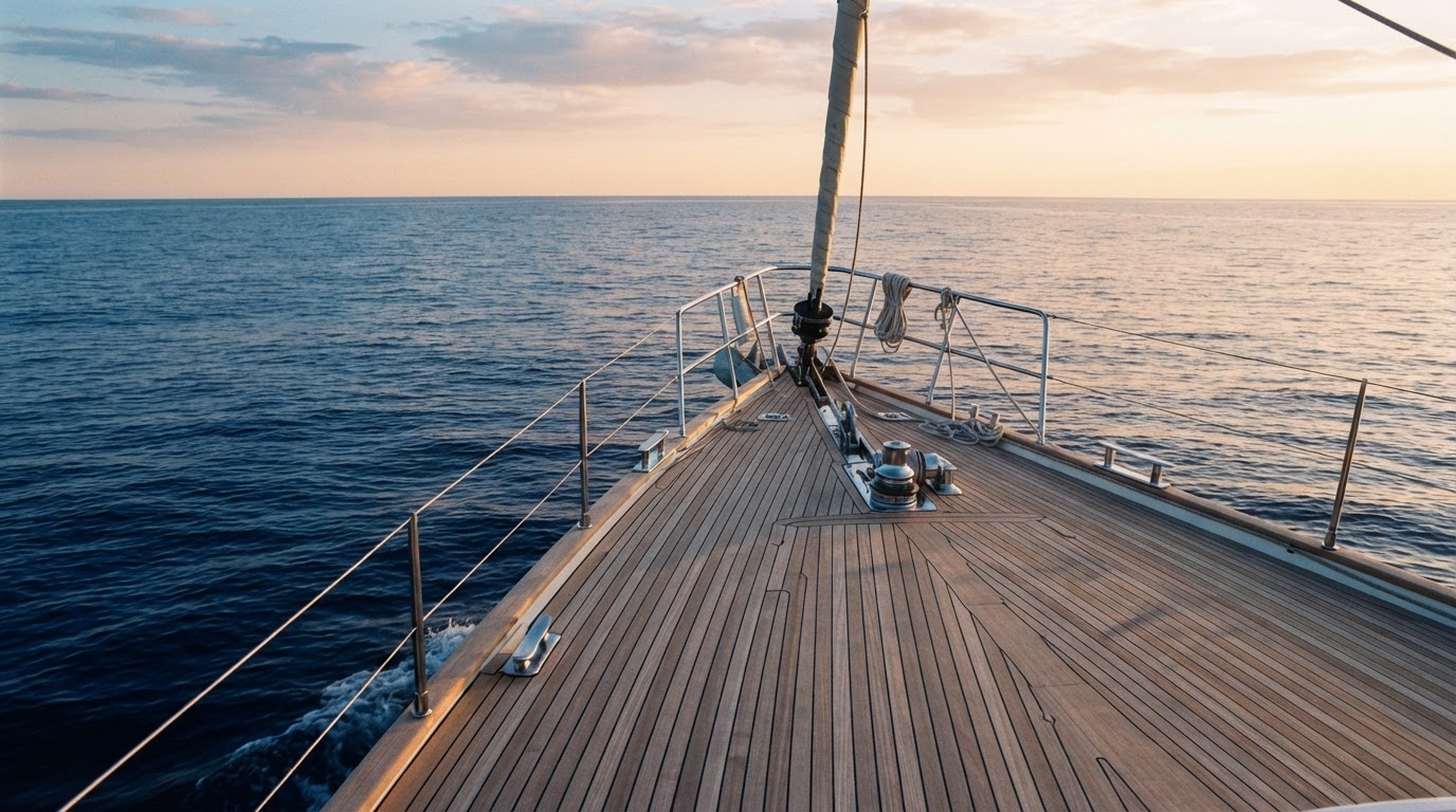 Proue d'un yacht de luxe naviguant vers l'horizon méditerranéen