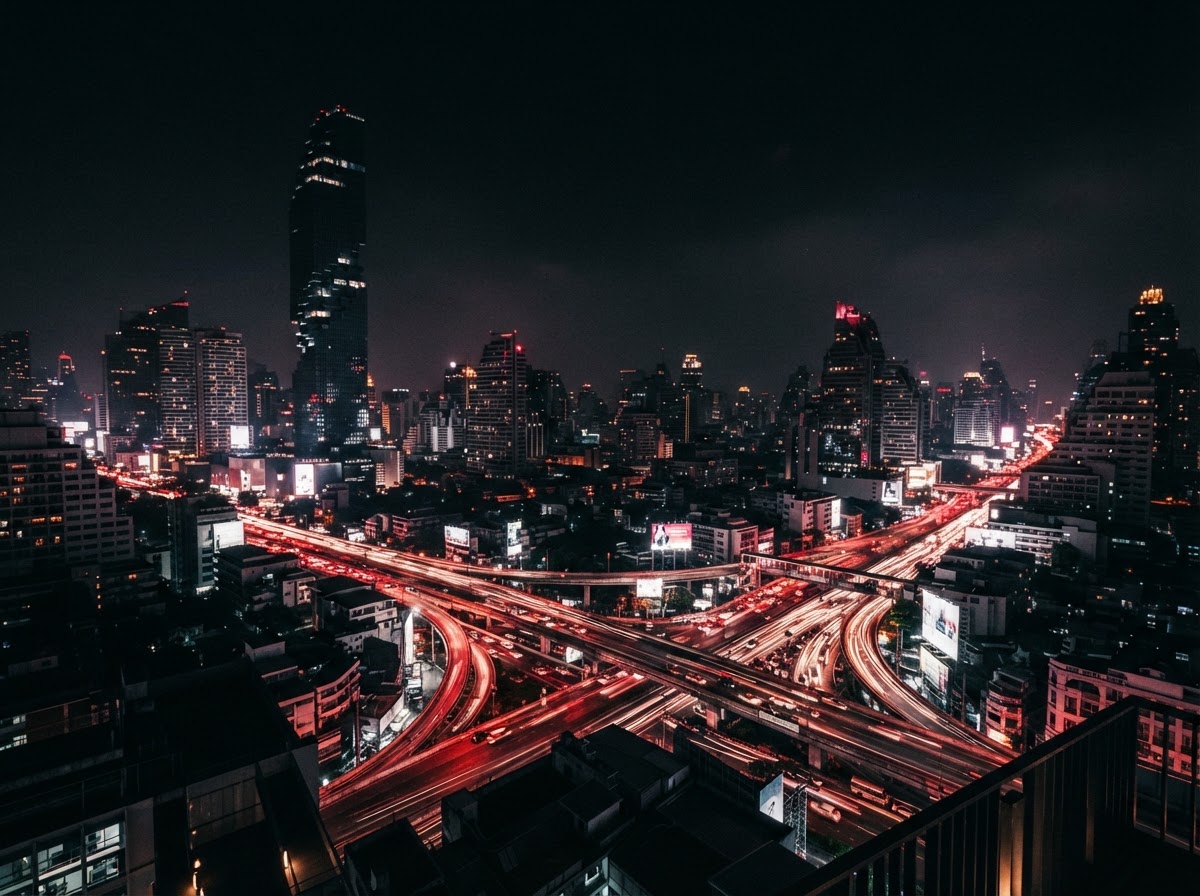 Asian megacity skyline at night