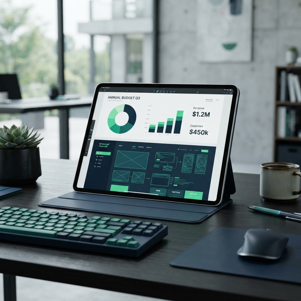 Minimalistisch overzicht van website kosten en budgettering op een tablet