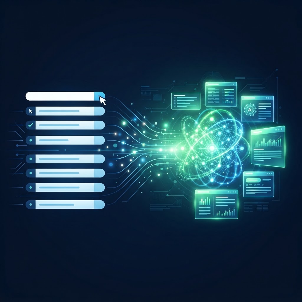 Minimalistische illustratie van een AI-zoekmachine die de structuur van Generative Engine Optimization weergeeft.