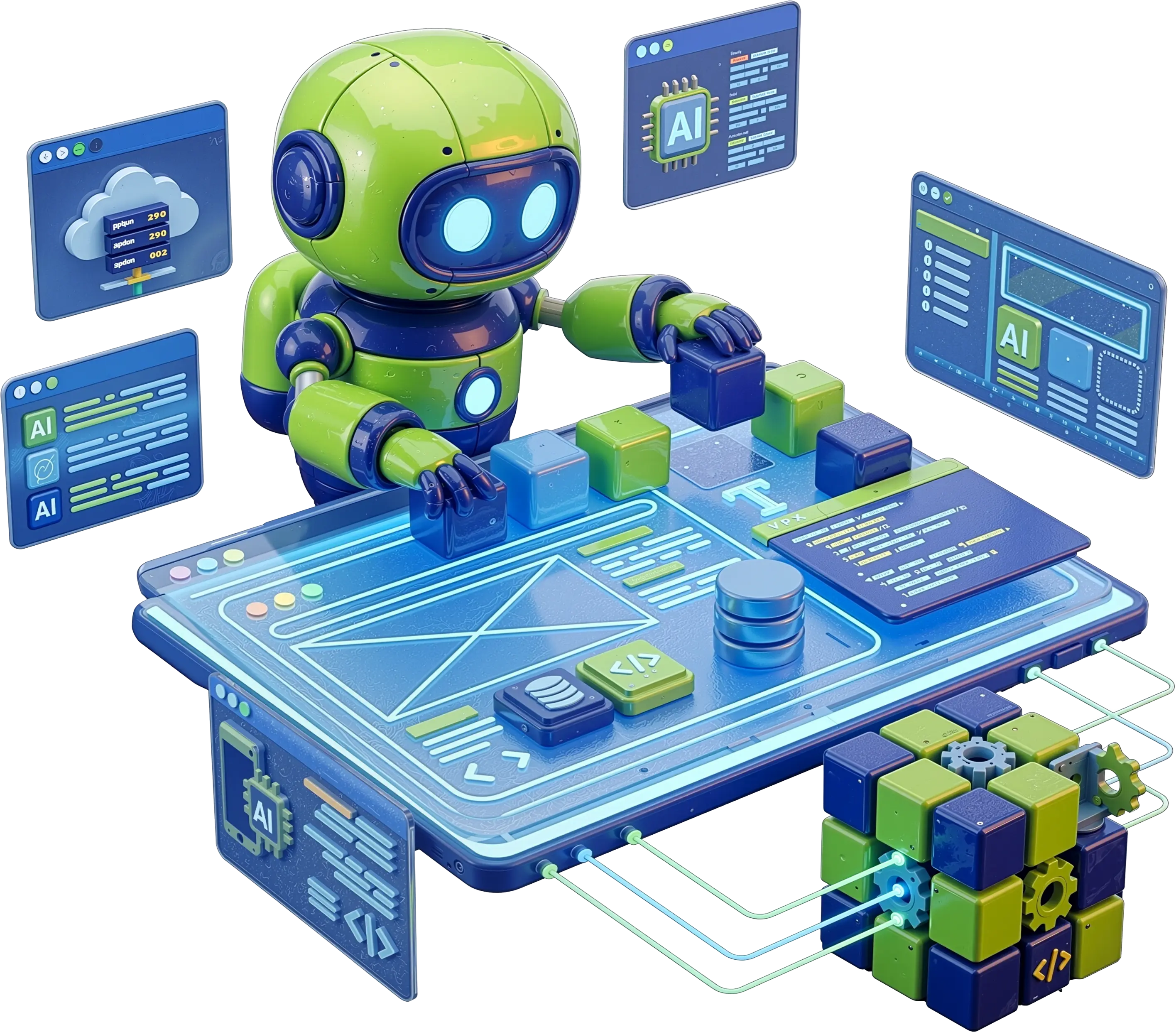 WE-Optimizz robot die bouwstenen op een digitaal interface plaatst