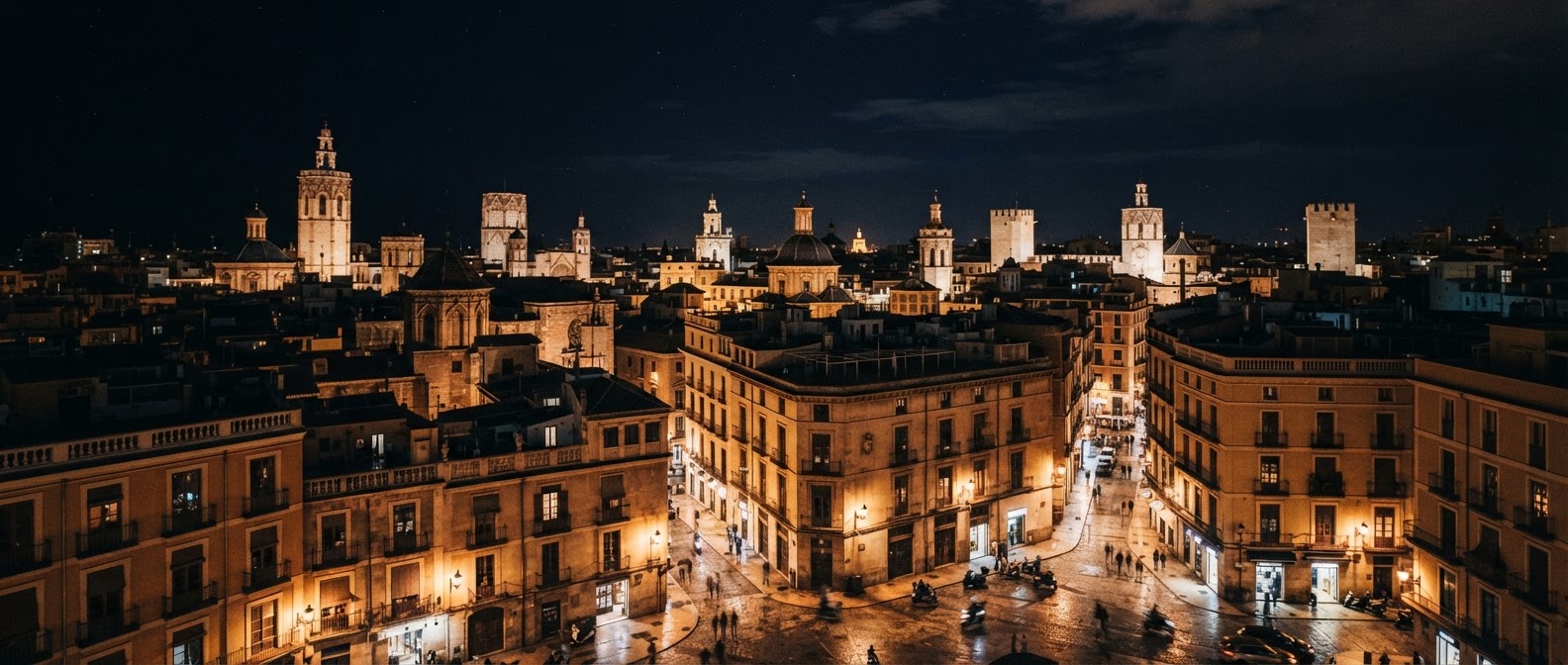 Valencia skyline at night
