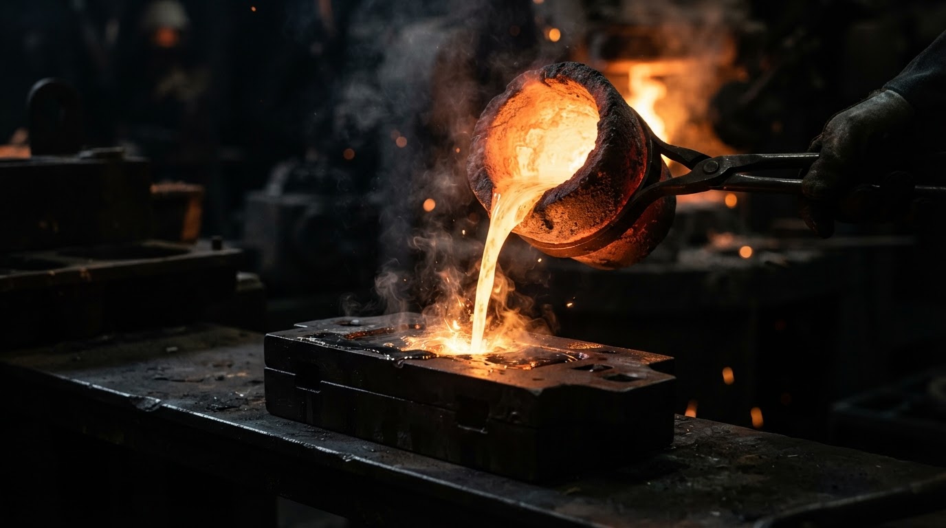 Molten gold being poured from a crucible