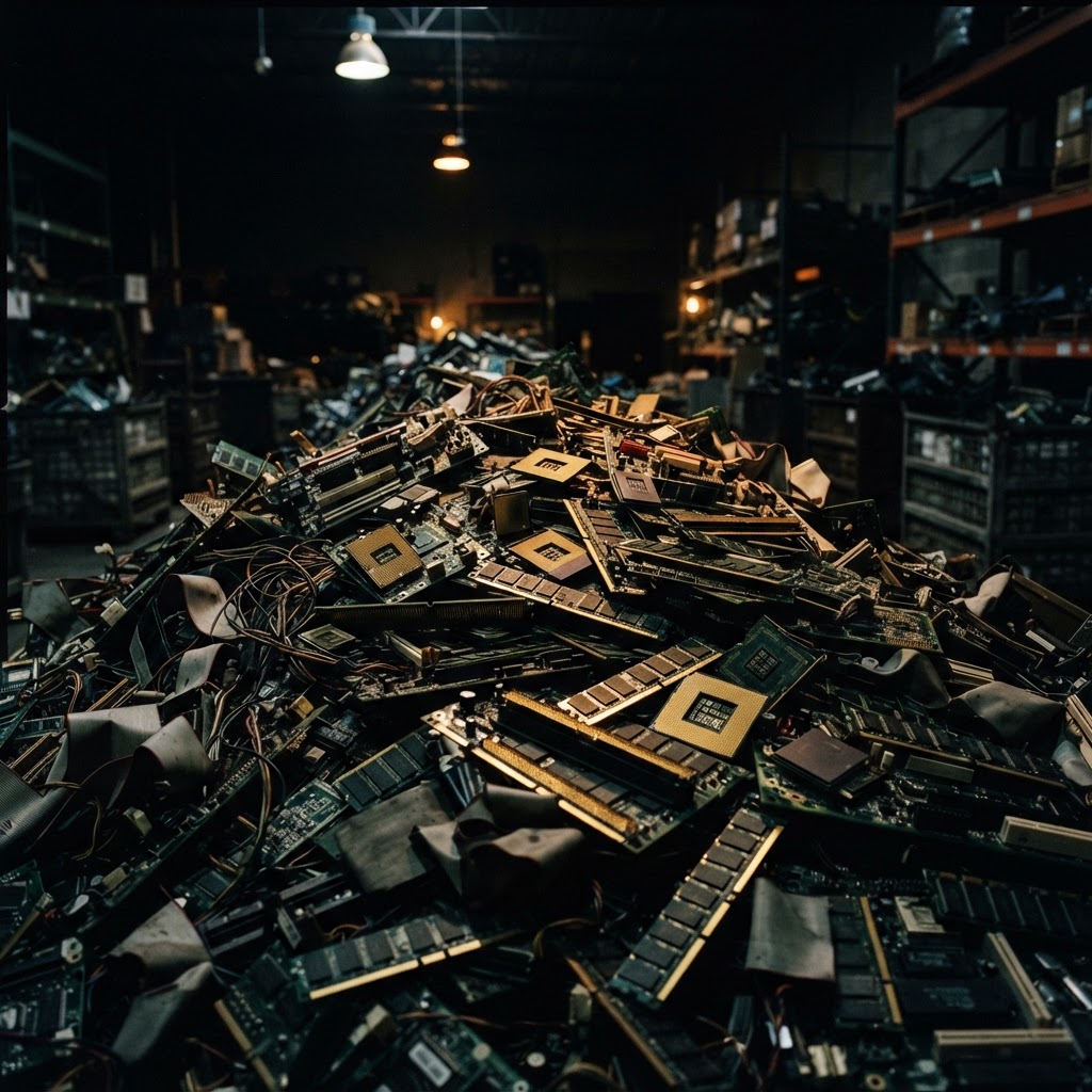 Decommissioned electronic equipment awaiting gold recovery